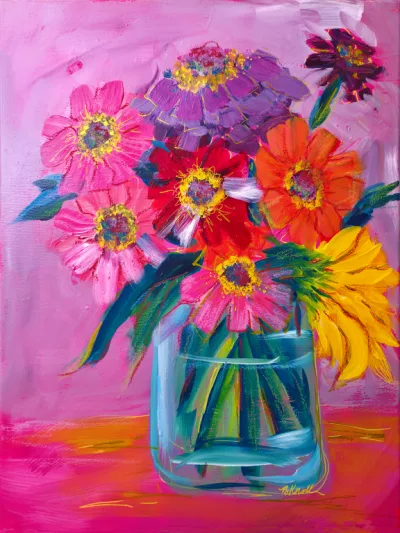 Brenda's Zinnias 16 x 20 inch ORIGINAL Painting
